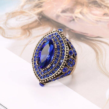 New Luxury Antique Vintage Look AAA Blue CZ Crystal Boho Gold Color Charming Ring - The Jewellery Supermarket